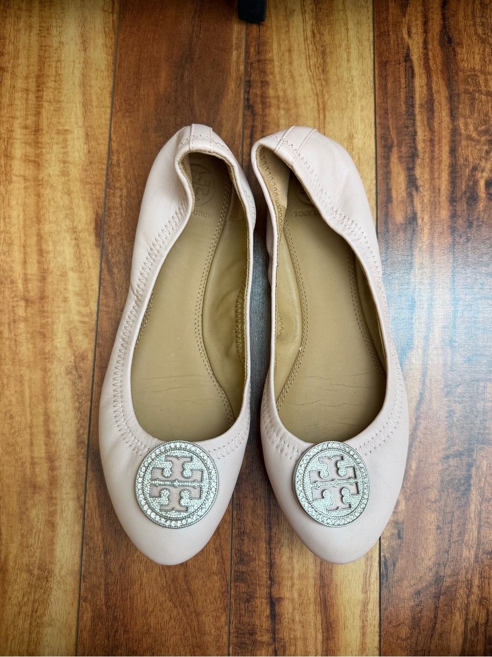 Tory Burch Pale Pink Logo Ballet Flats